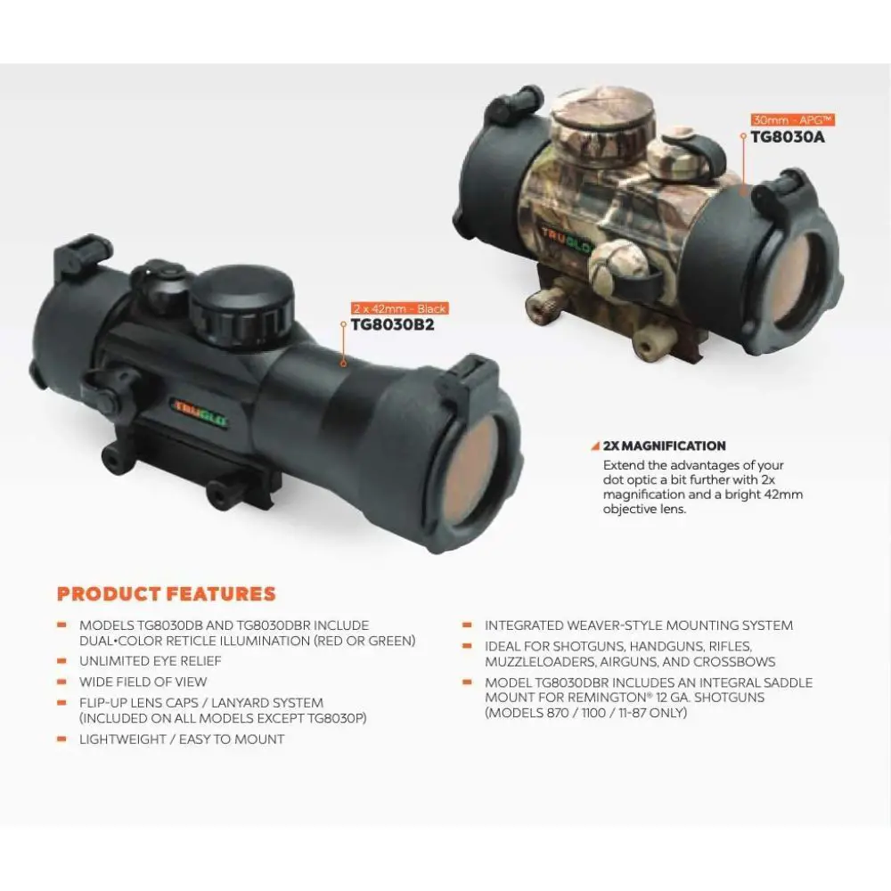 Two color options of TRUGLO Traditional 30mm Red-Dot Sight