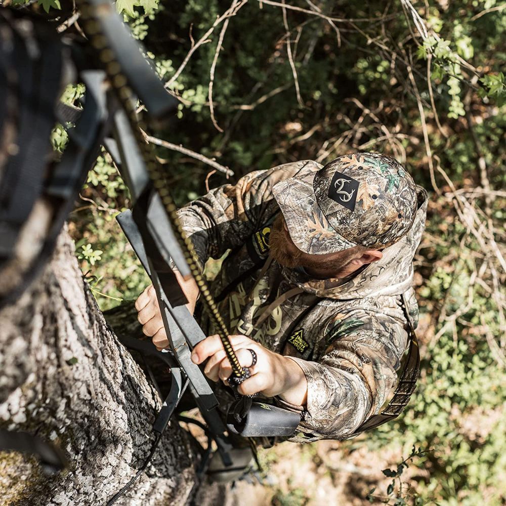 it is always safe to have a proper fall arrest sytem before getting up a treestand.