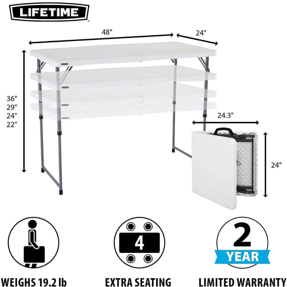 Lifetime Height Adjustable Craft Camping and Utility Table