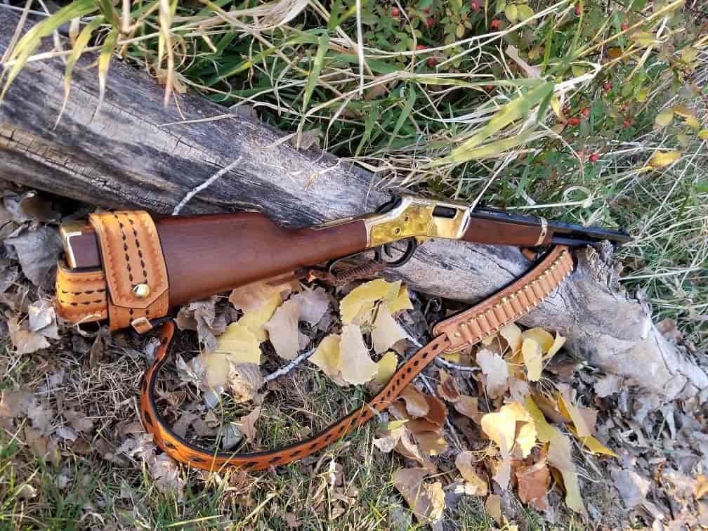 A custom built leather rifle sling for Henry Big Boy
