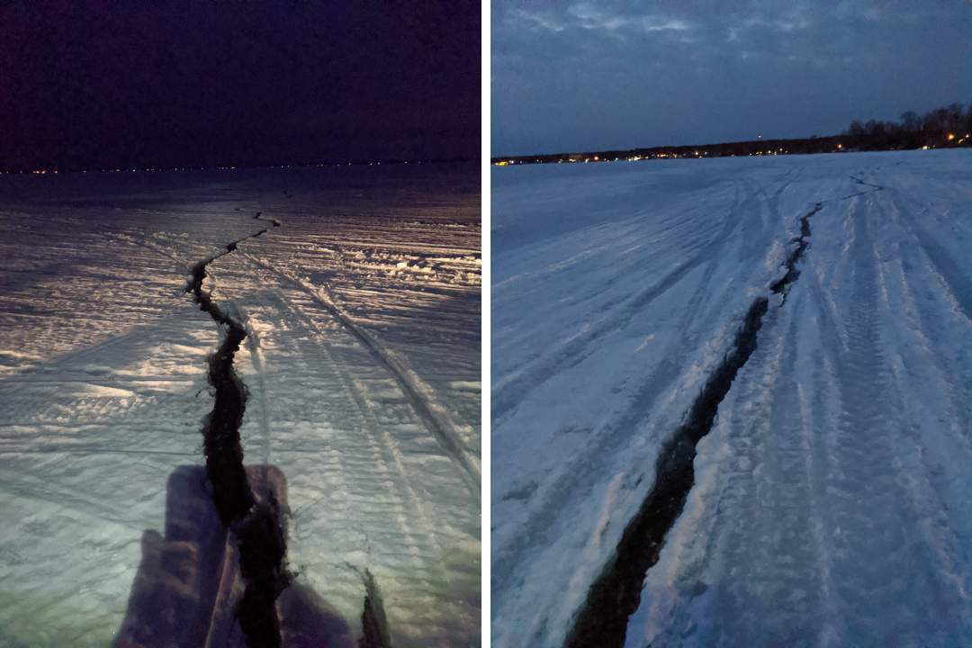 Be careful about cracks like this, especially during the late ice season. 