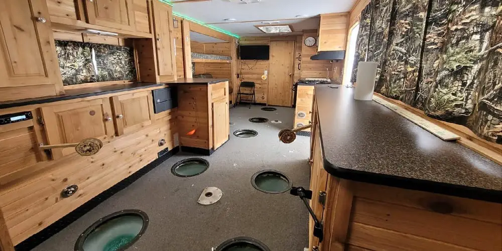 Inside of a 6-person Deluxe Ice House 