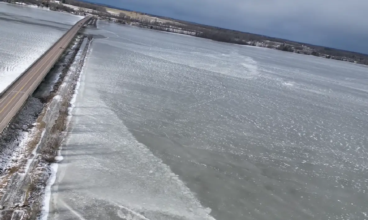 Pic of Frozen Lake Champlain taken from a Drone