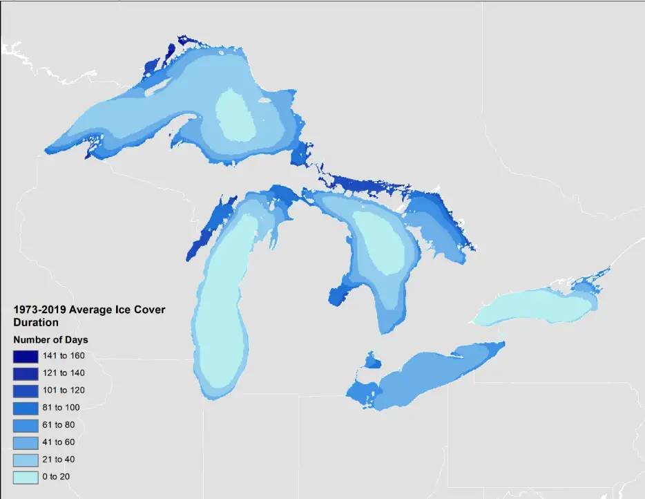 Average Ice Cover Duration of the Great Lakes